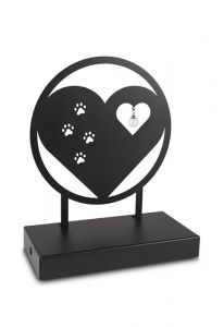 Escultura urna 'Coração com patas de cachorro' com pérola para cinzas
