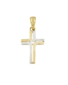 Pingente memorial em forma de cruz em ouro bicolor 14k