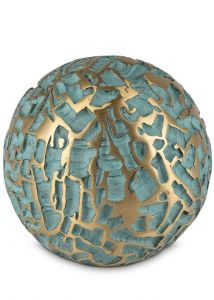 Urna para cinzas em bronze esfera verde com motivo dourado